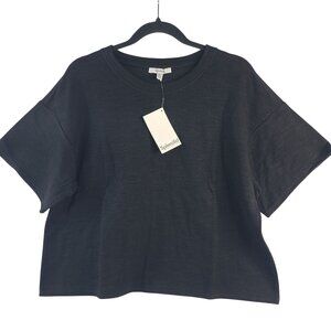 NWT Splendid Black Short Sleeve Boxy Fit Top Sz M Polyester Cotton Blend
